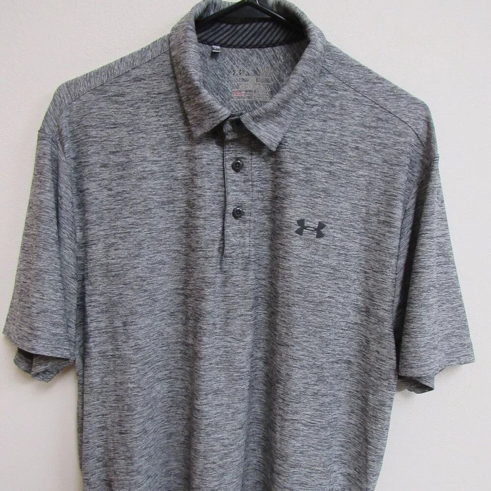 Under Armour Heatgear‎ Loose Heather Black Short Sleeve Golf Polo Shirt Large